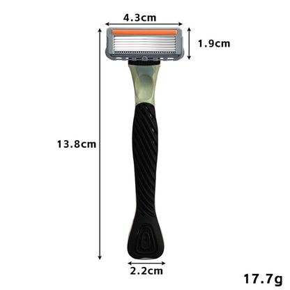 Six-Blade Curved Razor with Non-Slip Zinc Alloy Rubber Handle and Stainless Steel Blade
