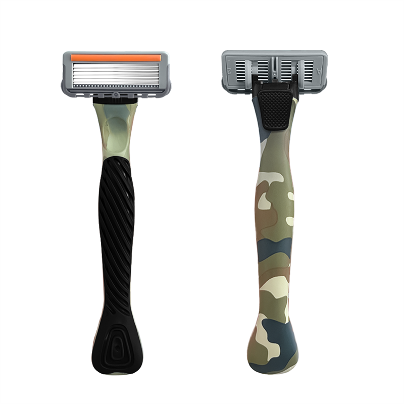 Six-Blade Curved Razor with Non-Slip Zinc Alloy Rubber Handle and Stainless Steel Blade
