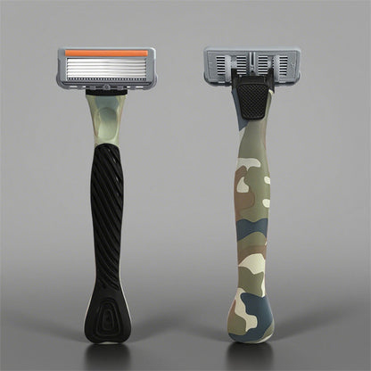 Six-Blade Curved Razor with Non-Slip Zinc Alloy Rubber Handle and Stainless Steel Blade