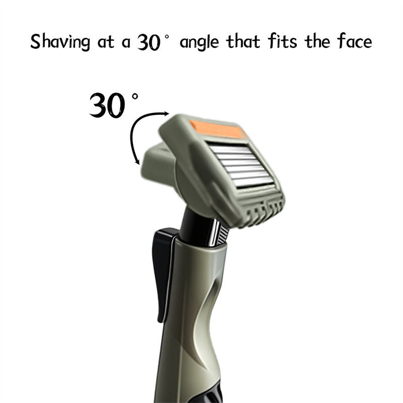 Six-Blade Curved Razor with Non-Slip Zinc Alloy Rubber Handle and Stainless Steel Blade