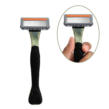 Six-Blade Curved Razor with Non-Slip Zinc Alloy Rubber Handle and Stainless Steel Blade