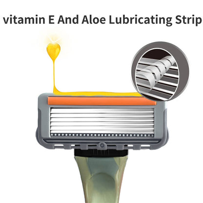 Six-Blade Curved Razor with Non-Slip Zinc Alloy Rubber Handle and Stainless Steel Blade