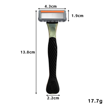 Men's Six-Blade Curved Razor with Non-Slip Zinc Alloy Rubber Handle and Stainless Steel Blade