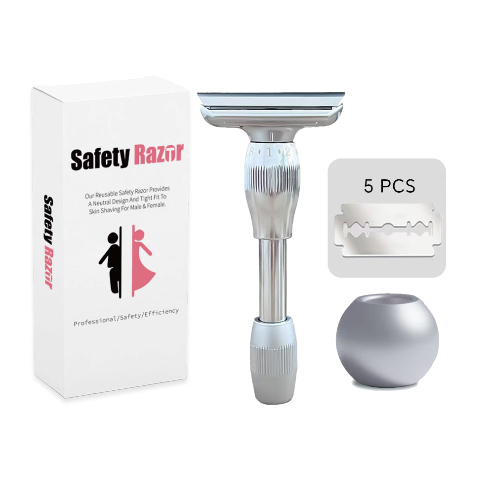 Unisex Double-Sided Blade Head Anti-slip Adjustable Gear Aluminum Alloy Shaving Razor