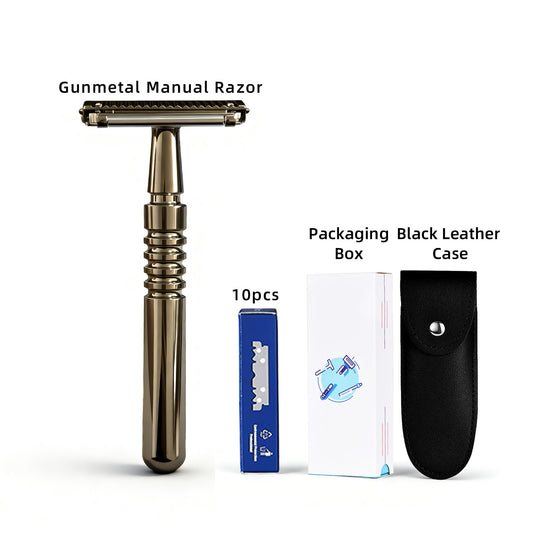 Premium Double-Layer Half-Blade Safety Razor – Solid Zinc Alloy Head & Handle, Includes 10 Replacement Blades + Travel Storage Box