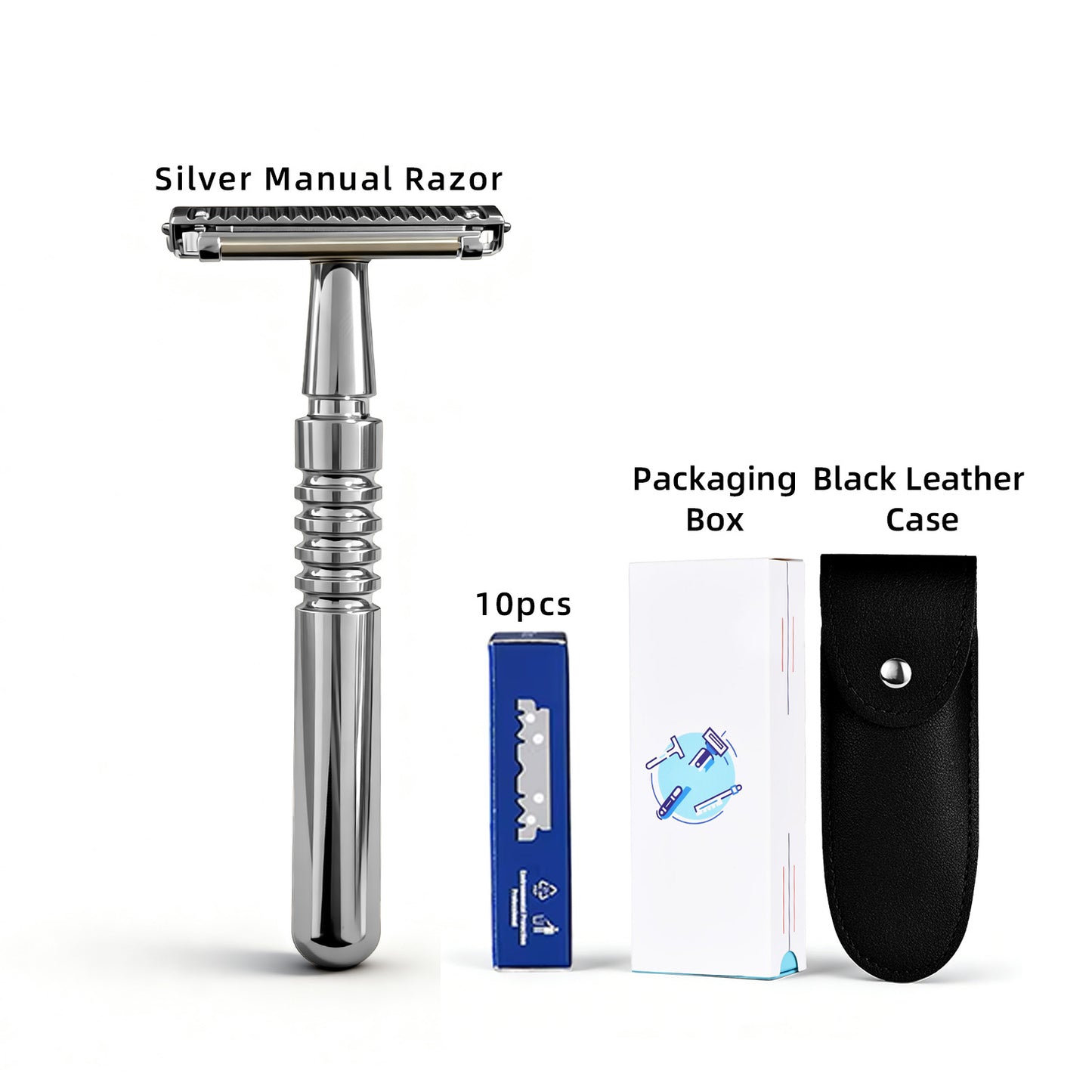 Premium Double-Layer Half-Blade Safety Razor – Solid Zinc Alloy Head & Handle, Includes 10 Replacement Blades + Travel Storage Box