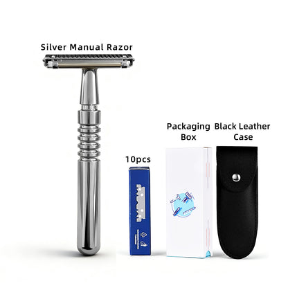 Premium Double-Layer Half-Blade Safety Razor – Solid Zinc Alloy Head & Handle, Includes 10 Replacement Blades + Travel Storage Box