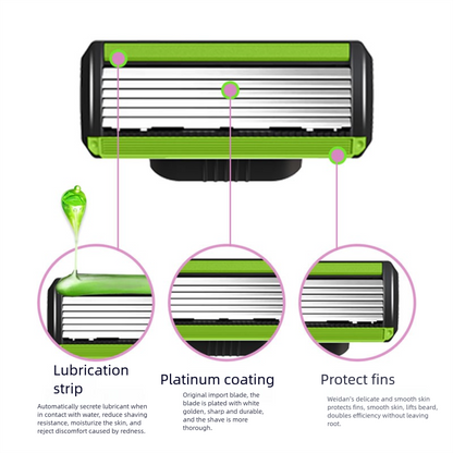 Men's Six-Blade Curved Razor with Non-Slip Zinc Alloy Rubber Handle and Stainless Steel Blade