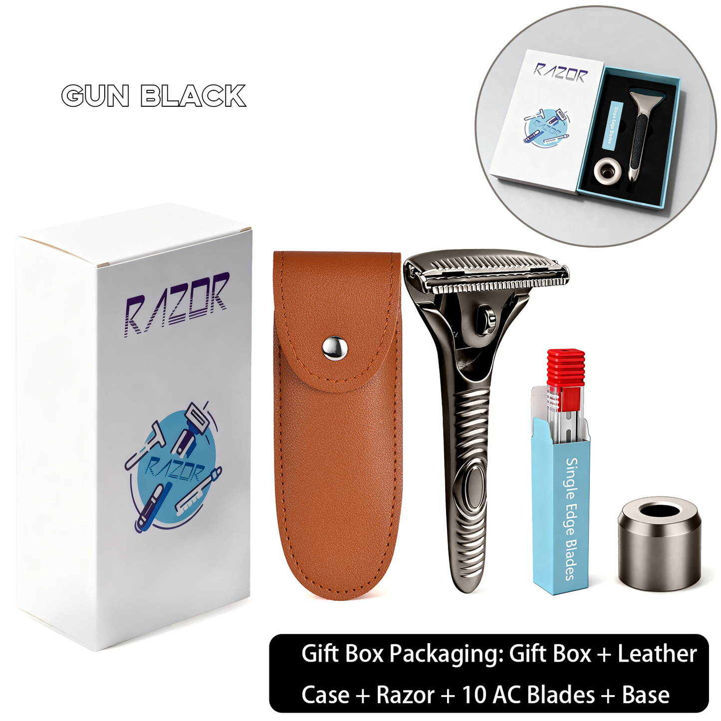 Eco-Luxe Double Edge Razor Set w/ Premium Case, Stand & 10 Blades. The Ultimate Sustainable Shaving Experience & Perfect Gift.