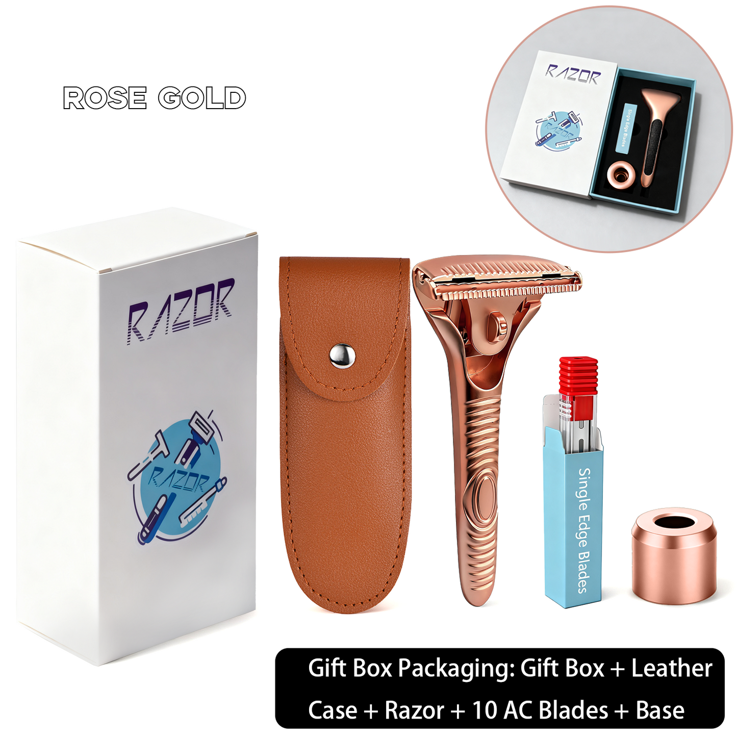 Eco-Luxe Double Edge Razor Set w/ Premium Case, Stand & 10 Blades. The Ultimate Sustainable Shaving Experience & Perfect Gift.