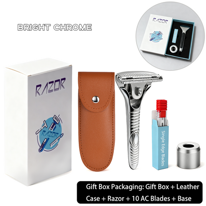 Eco-Luxe Double Edge Razor Set w/ Premium Case, Stand & 10 Blades. The Ultimate Sustainable Shaving Experience & Perfect Gift.