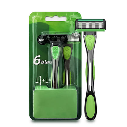 Men's Six-Layer Bending Blade Anti-slip Aluminum Rubber Handle Stainless Steel Razor For Shaving
