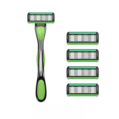 Men's Six-Layer Bending Blade Anti-slip Aluminum Rubber Handle Stainless Steel Razor For Shaving