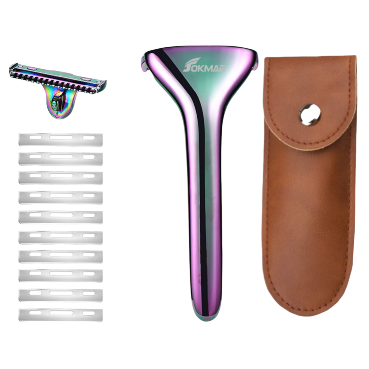Multicolor Magnetic Sawtooth Razor Zinc Alloy Stainless Steel Safety Razor+Leather Case Travel Set