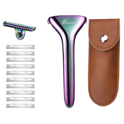 Multicolor Magnetic Sawtooth Razor Zinc Alloy Stainless Steel Safety Razor+Leather Case Travel Set