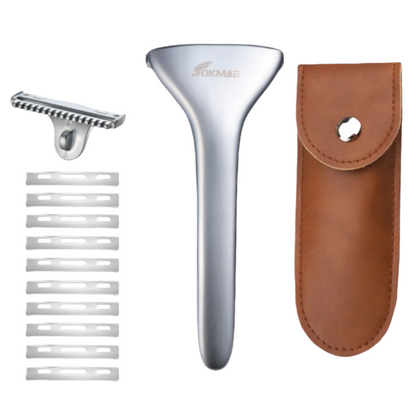 Multicolor Magnetic Sawtooth Razor Zinc Alloy Stainless Steel Safety Razor+Leather Case Travel Set