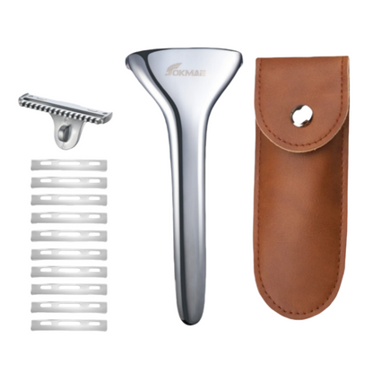 Multicolor Magnetic Sawtooth Razor Zinc Alloy Stainless Steel Safety Razor+Leather Case Travel Set