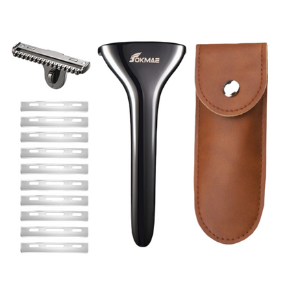Multicolor Magnetic Sawtooth Razor Zinc Alloy Stainless Steel Safety Razor+Leather Case Travel Set